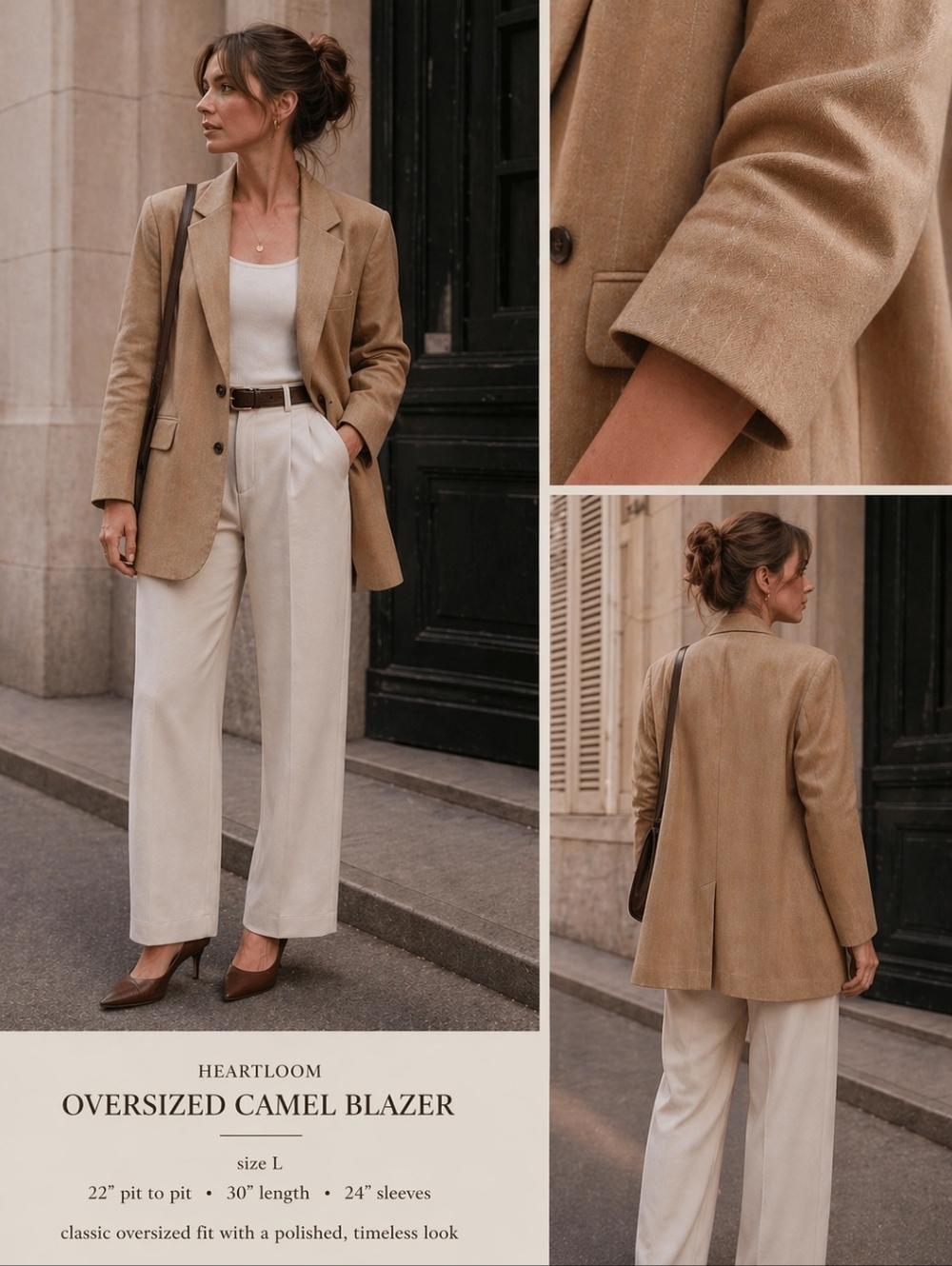 NWT Heartloom Womens Oversized Camel Blazer – Subtle Pinstripe – Size L